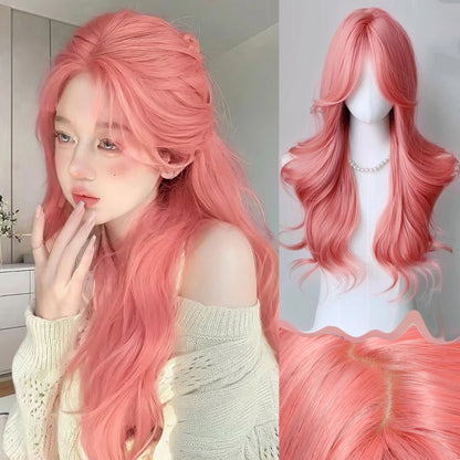 Orange Pink Wig/ Long Wavy Synthetic Wig/ Heat Resistant Cosplay Wig