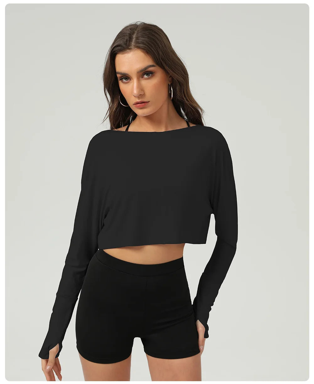 Yoga Shirts Women Long Sleeve Hollow Out Backless Crop Top (Victorious NeuraFit)
