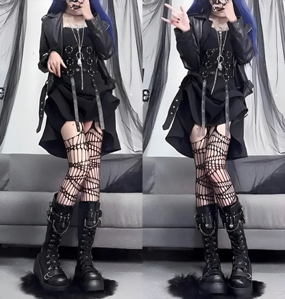 Knee High Black Lace Up Gothic Boots (Victorious Kurohana Requiem Boots)