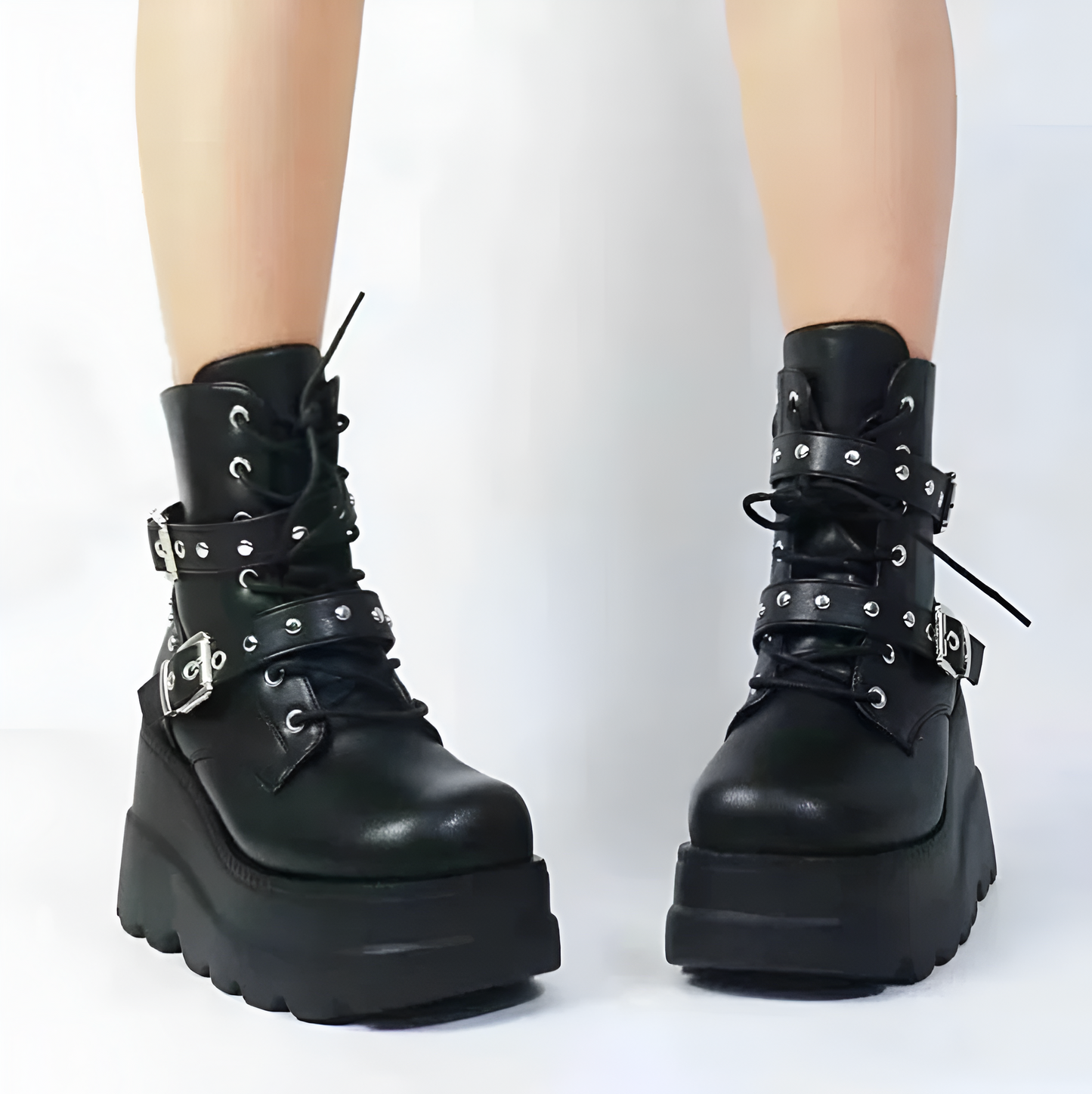 Vegan Leather Ankle Boots / Lace Up Gothic Shoes