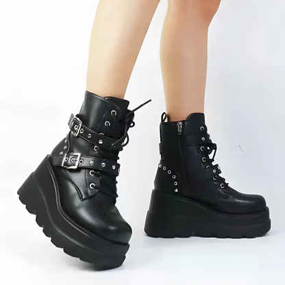 Vegan Leather Ankle Boots / Lace Up Gothic Shoes