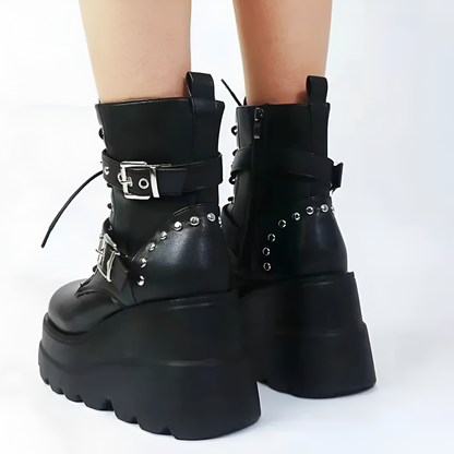 Vegan Leather Ankle Boots / Lace Up Gothic Shoes
