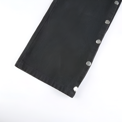 Black Goth Cargo Jeans with Multi Pockets Metal Buckle & Belt