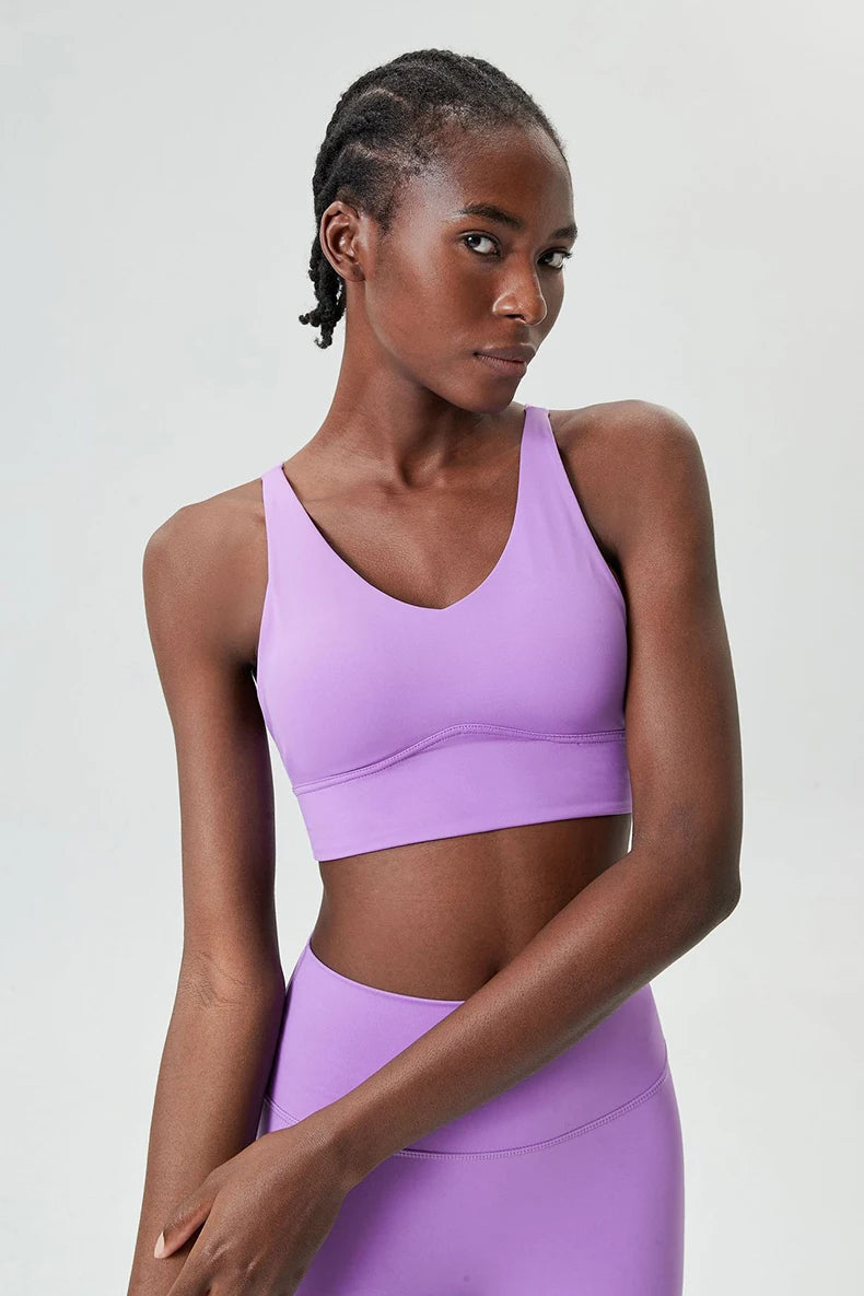 Women's Buttery Soft V-Neckline Sports Bra / Gym Bra High Impact (Victorious TechWeave)