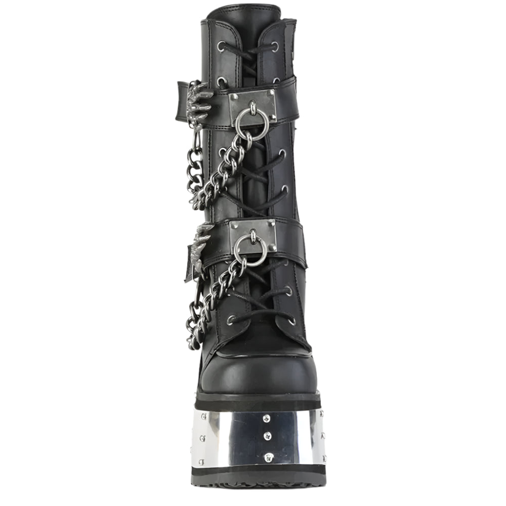 Gothic Skeleton Hand Rivets Chain Boots / Women's Round Toe Silver Platform Boots