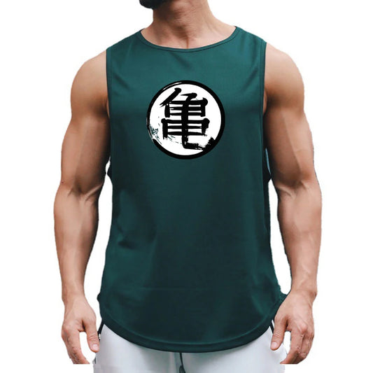 Japanese Turtle Script Printed Mens Gym Tank Top / Quick Dry Bodybuilding Tank Top
