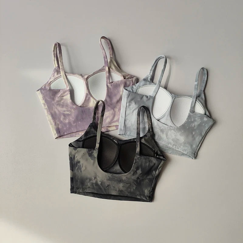 Tie-dyed One-piece Cup Sports Bra/ Women's High Shock-proof Running Top