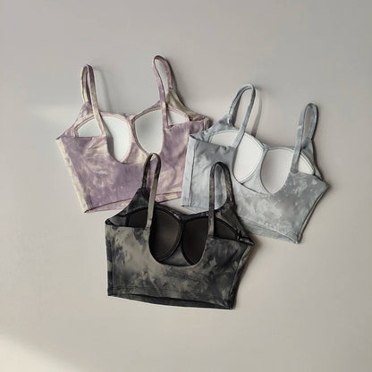 Tie-dyed One-piece Cup Sports Bra/ Women's High Shock-proof Running Top