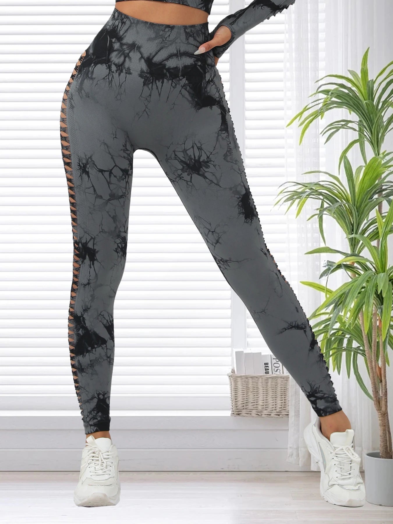 Women Seamless Tie Dye Hollow out Sports Pant Yoga