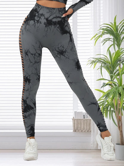 Women Seamless Tie Dye Hollow out Sports Pant Yoga