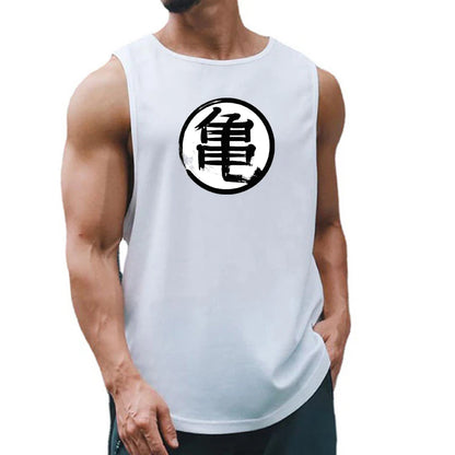 Japanese Turtle Script Printed Mens Gym Tank Top / Quick Dry Bodybuilding Tank Top