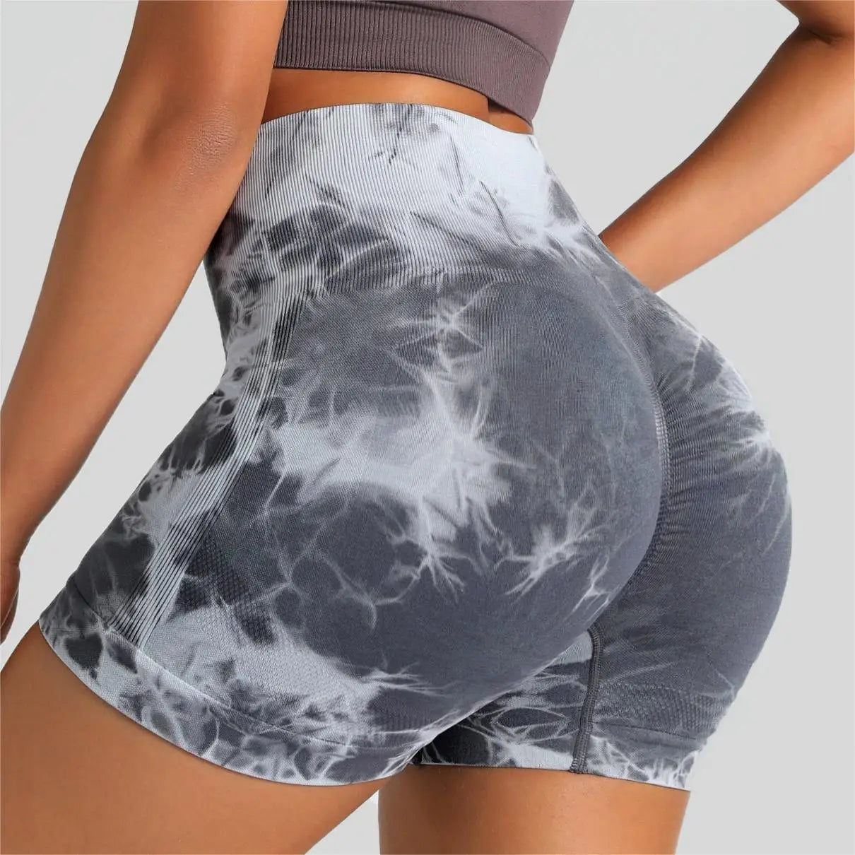 Seamless Tie Dye Sport Shorts / Elastic Scrunch High Waist Gym Shorts