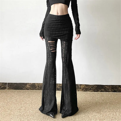Goth Dark Solid High Waist Pants/ Holes See Through Trousers (Victorious HoloEdge)