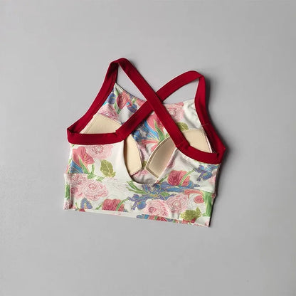 Women Cross Strap Nature Pattern Sports Bra/ Yoga Gym Crop Top