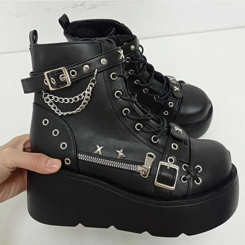 Gothic Style Platform Boots/ Vampire Cosplay Women Mid-calf Boots