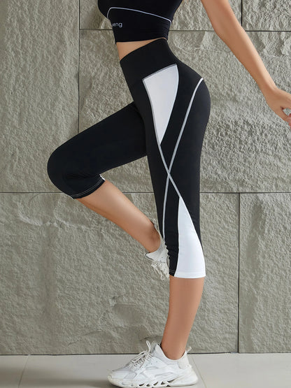 Women's Color Block Yoga Leggings/ High Waist Leggings (Victorious Neon Wraith)