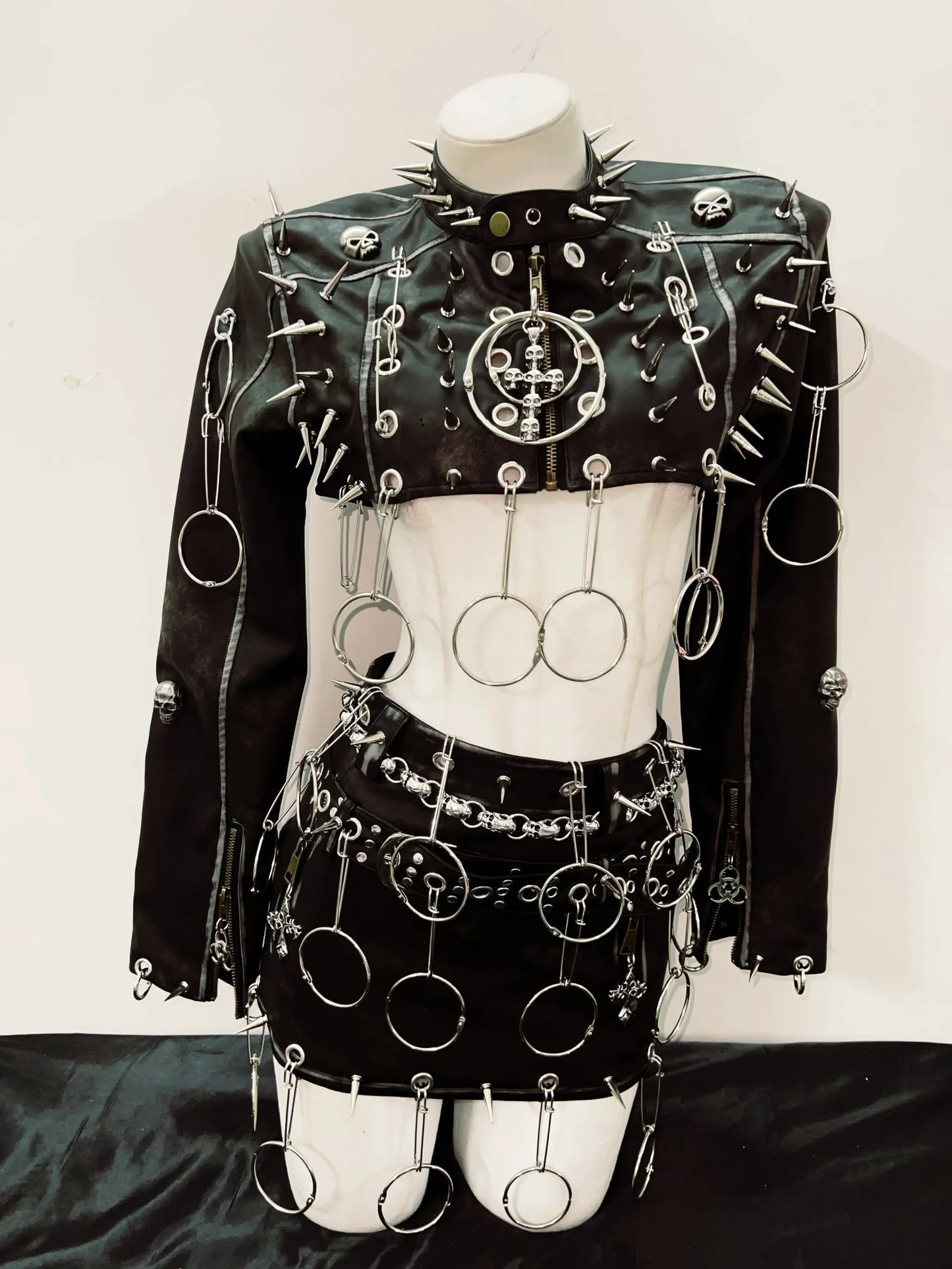 Punk Jacket Leather & Skirt /Full Set Gothic Spikes Outfit
