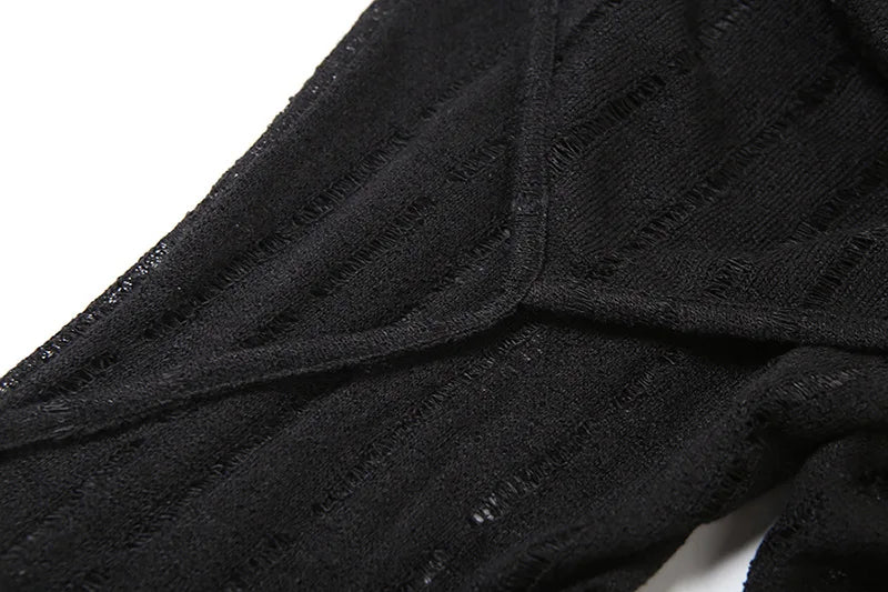 Goth Dark Solid High Waist Pants/ Holes See Through Trousers (Victorious HoloEdge)