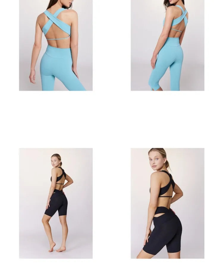 Women's Elastic Sports Bra & Shorts/ Wide Strap Cross Back Fitness Bra (Victorious Motion Matrix)