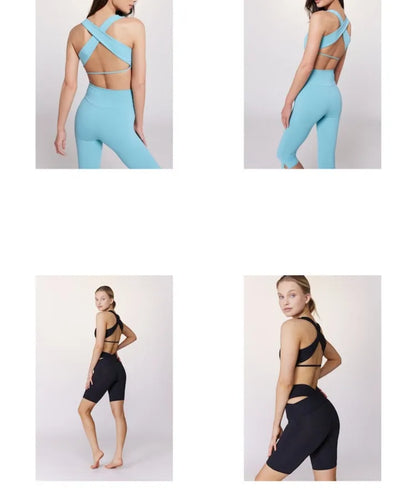 Women's Elastic Sports Bra & Shorts/ Wide Strap Cross Back Fitness Bra (Victorious Motion Matrix)