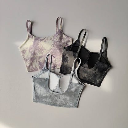 Tie-dyed One-piece Cup Sports Bra/ Women's High Shock-proof Running Top