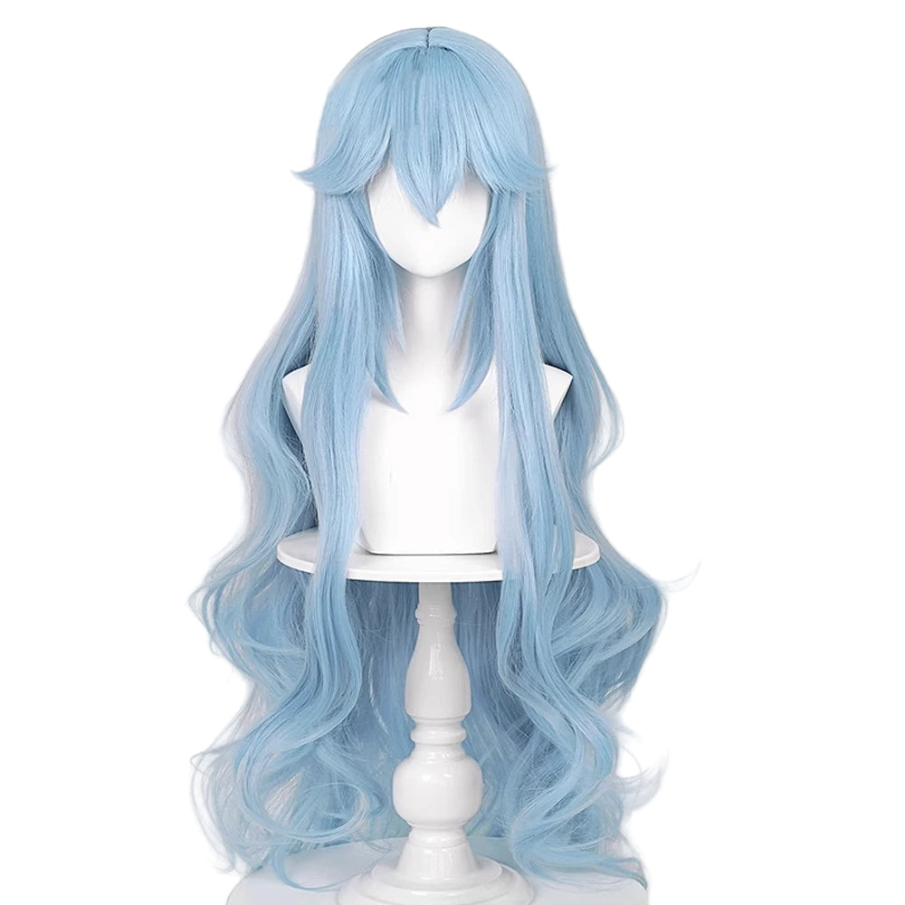 Long Wavy Synthetic Blue Women Wig / Anime Game Cosplay Heat Resistant