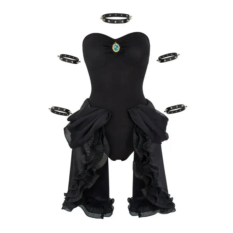 Bowsette Cosplay Costume Black Gothic Dress