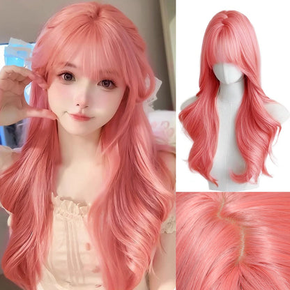 Orange Pink Wig/ Long Wavy Synthetic Wig/ Heat Resistant Cosplay Wig