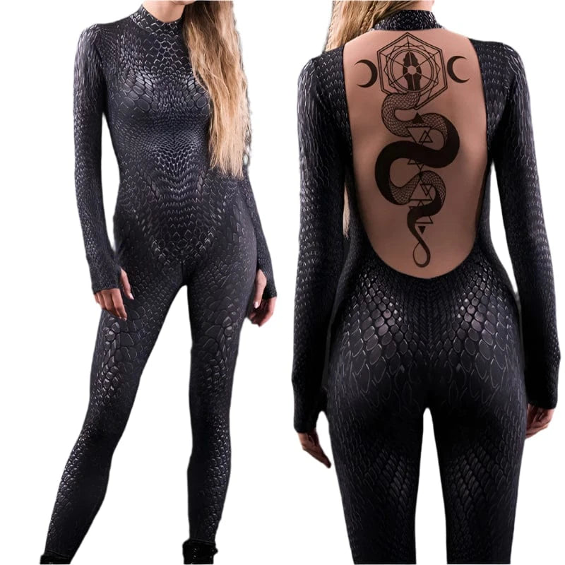 A / S Black Snake Jumpsuit Women Cosplay