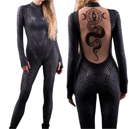 A / S Black Snake Jumpsuit Women Cosplay