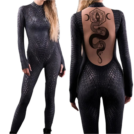 A / S Black Snake Jumpsuit Women Cosplay