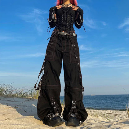 A / S Women Goth Cargo Pants / High Waist Baggy Jeans (Victorious CryoStream)