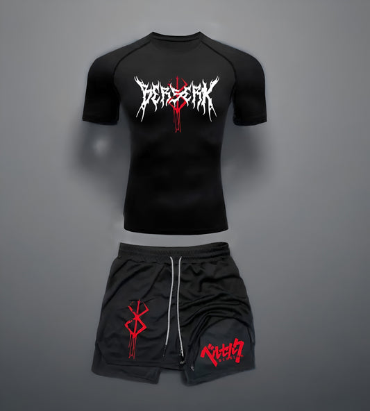 Anime Berserk Compression Set /Workout Gym Tshirts & Breathable Running Shorts