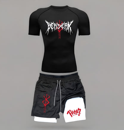 Anime Berserk Compression Set /Workout Gym Tshirts & Breathable Running Shorts