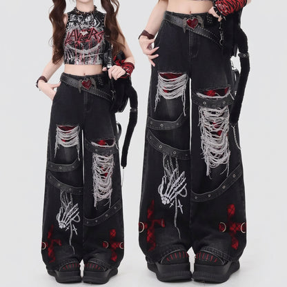 American Style Spicy Girl Loose Lazy and Relaxed Denim Pants Female punk Retro Washed Fashionable Versatile Casual Pants