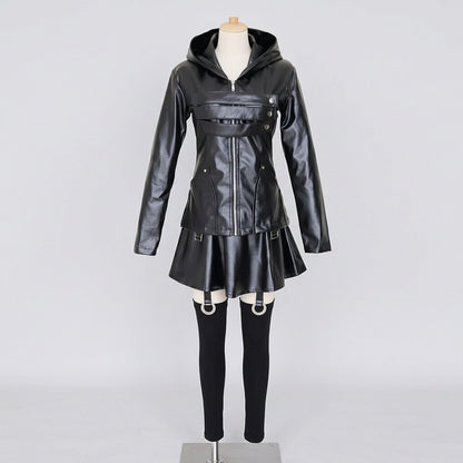 Anime Tokyo Ghoul Touka Kirishima Cosplay Costume Full Set Uniform PU Leather Black Dress Hoodie Women Halloween Fighting Dress