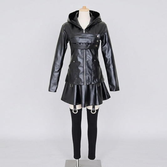Anime Tokyo Ghoul Touka Kirishima Cosplay Costume Full Set Uniform PU Leather Black Dress Hoodie Women Halloween Fighting Dress