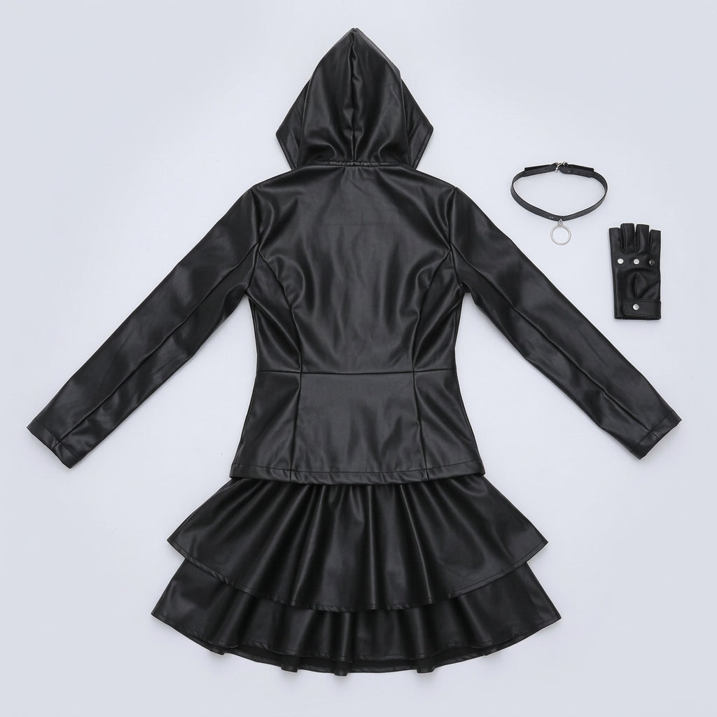 Anime Tokyo Ghoul Touka Kirishima Cosplay Costume Full Set Uniform PU Leather Black Dress Hoodie Women Halloween Fighting Dress