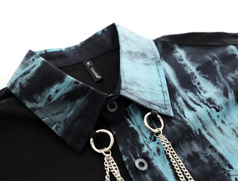 ARENS 2025 Spring Autumn Unisex Harajuku BF Loose Cargo Pants Long-Sleeved tie-dye Shirt+Handsome Chain Pants Two-Piece Set Suit