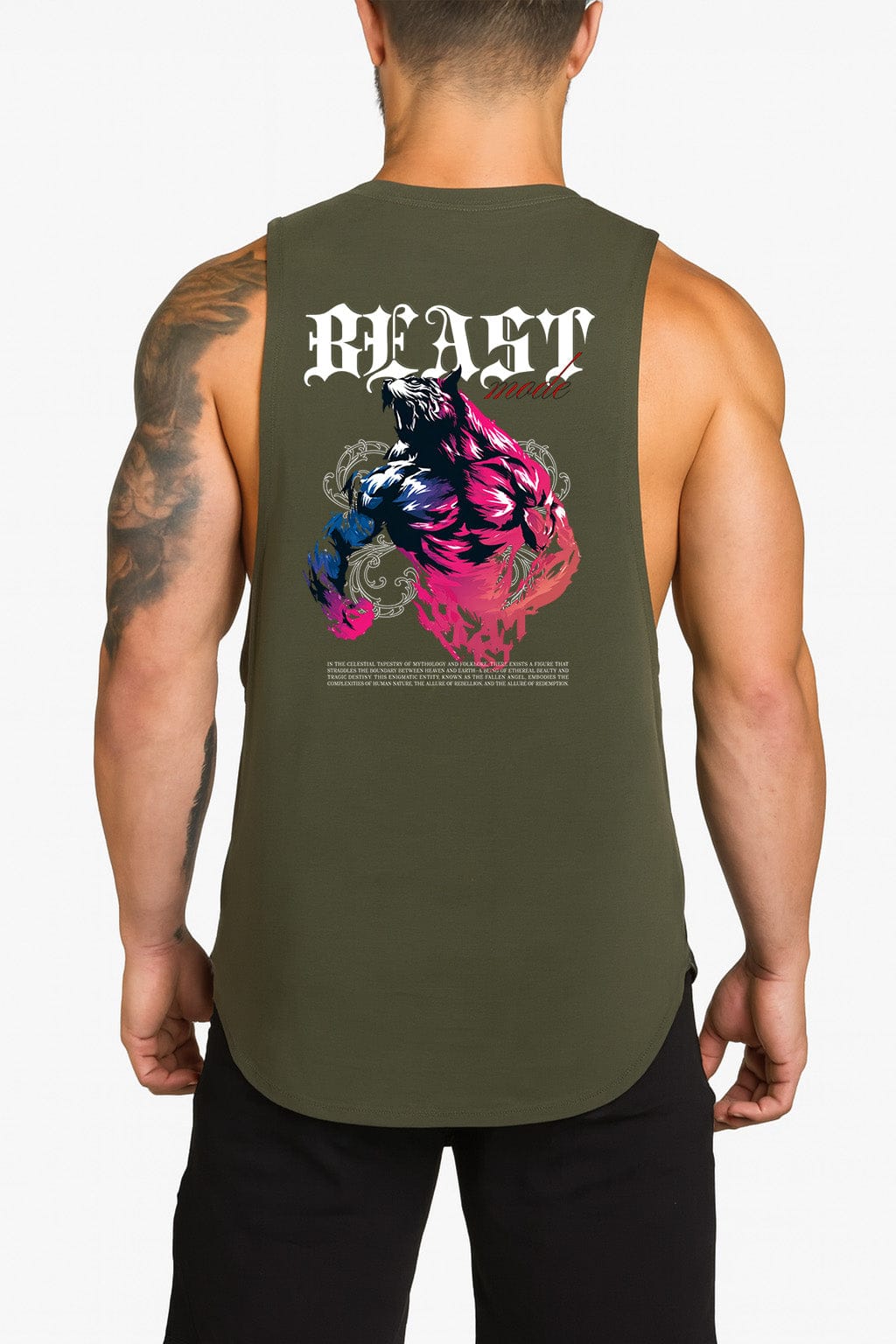 Army green / M Victorious Beast Mode (Quarnath Expanse) High-Neck Gym Tank-Top