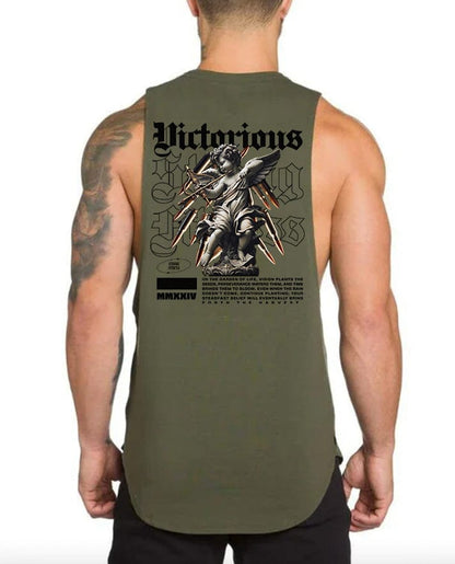 Army green / M Victorious Divine Power (High-Neck Gym Tank-Top)