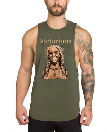 Army green / M Victorious Valkyrie's Joy (Men Gym Tank-Top)