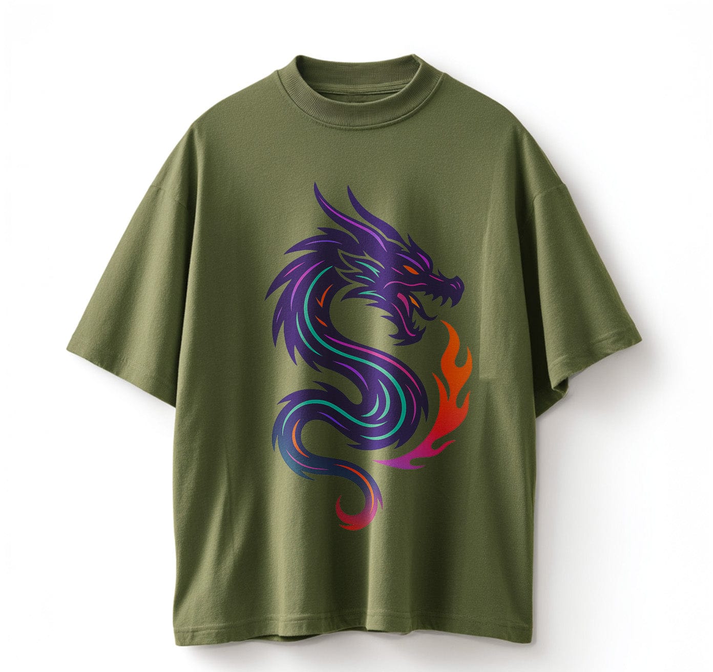 Army Green / XS Dragon Symbol Anime Oversize T-Shirt