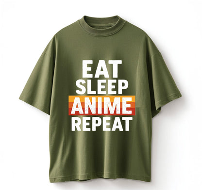 Army Green / XS Eat Sleep Anime Repeat 1 Oversize T-Shirt