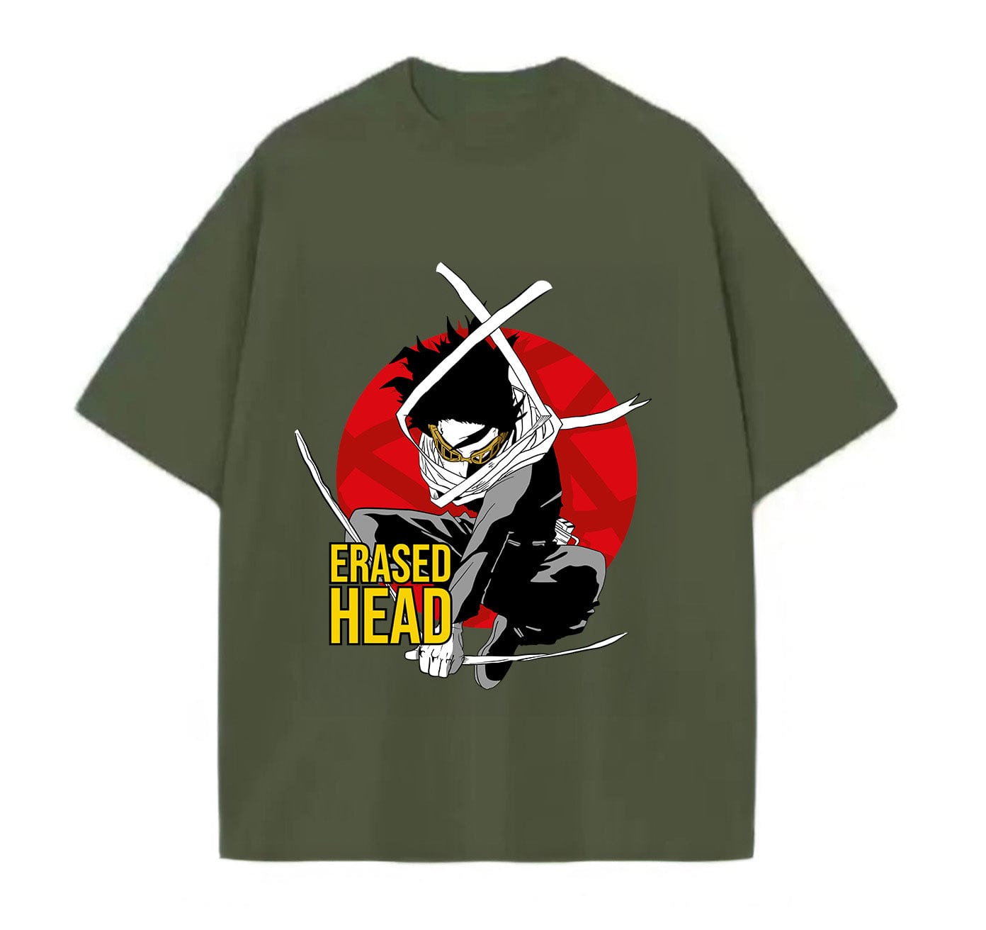 Army Green / XS Erased Head (My Hero Academia) Anime Oversize T-Shirt