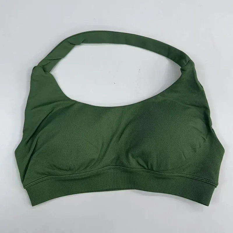Army Green / XS Impact Sports Bra / Women Seamless Neck Strap Yoga Bra /With Padding