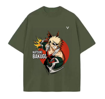 Army Green / XS Katsuki Bakugo (My Hero Academia) Anime Oversize T-Shirt