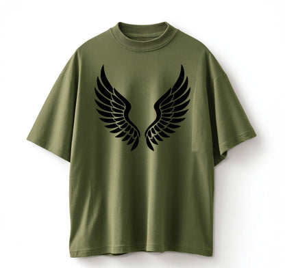 Army Green / XS Leaf‑Swirl Symbol Anime Oversize T-Shirt