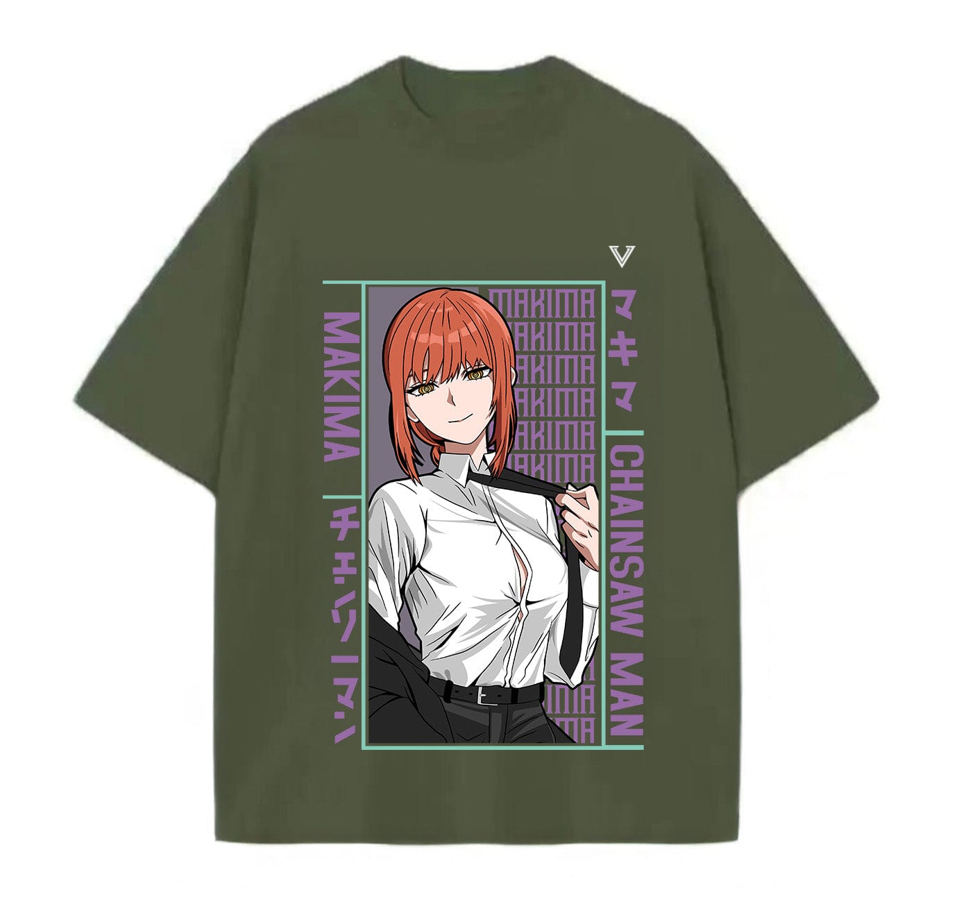 Army Green / XS Makima (Chainsaw Man) Anime Oversize T-Shirt