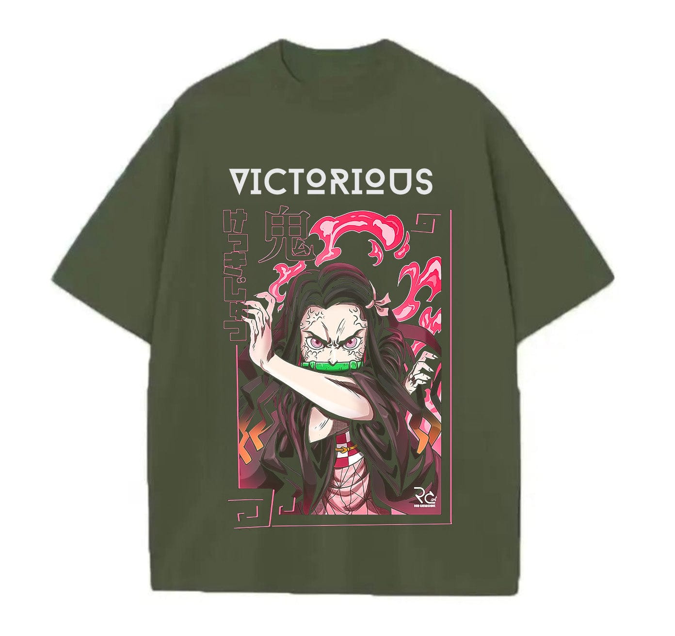 Army Green / XS Nezuko (Demon Slayer)  Anime Oversize T-Shirt